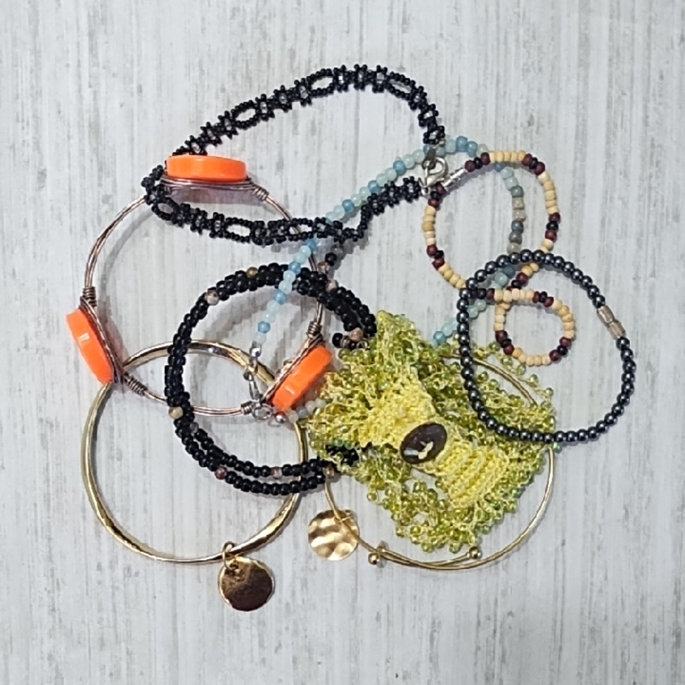 Set Of 9 Colorful Beaded And Metal Bracelets